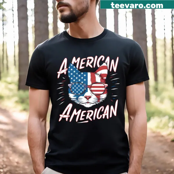 Illustration of cats in stars and stripes on a T-shirt