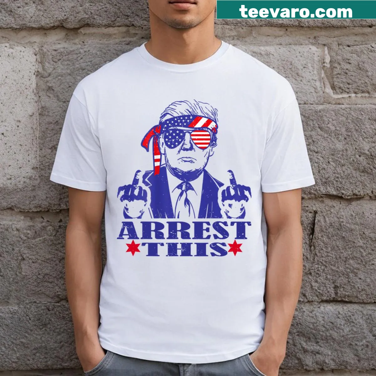 Humorous illustration on Arrest This t-shirt — on a men's t-shirt