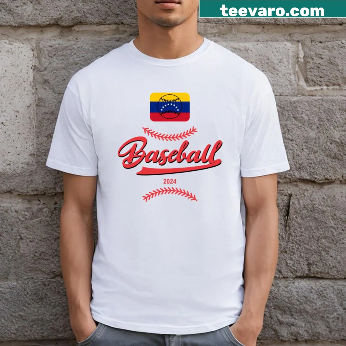 T-shirt celebrating baseball in Venezuela — on a men's t-shirt