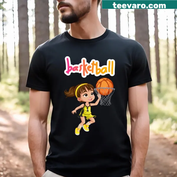 T-shirt featuring a girl playing basketball