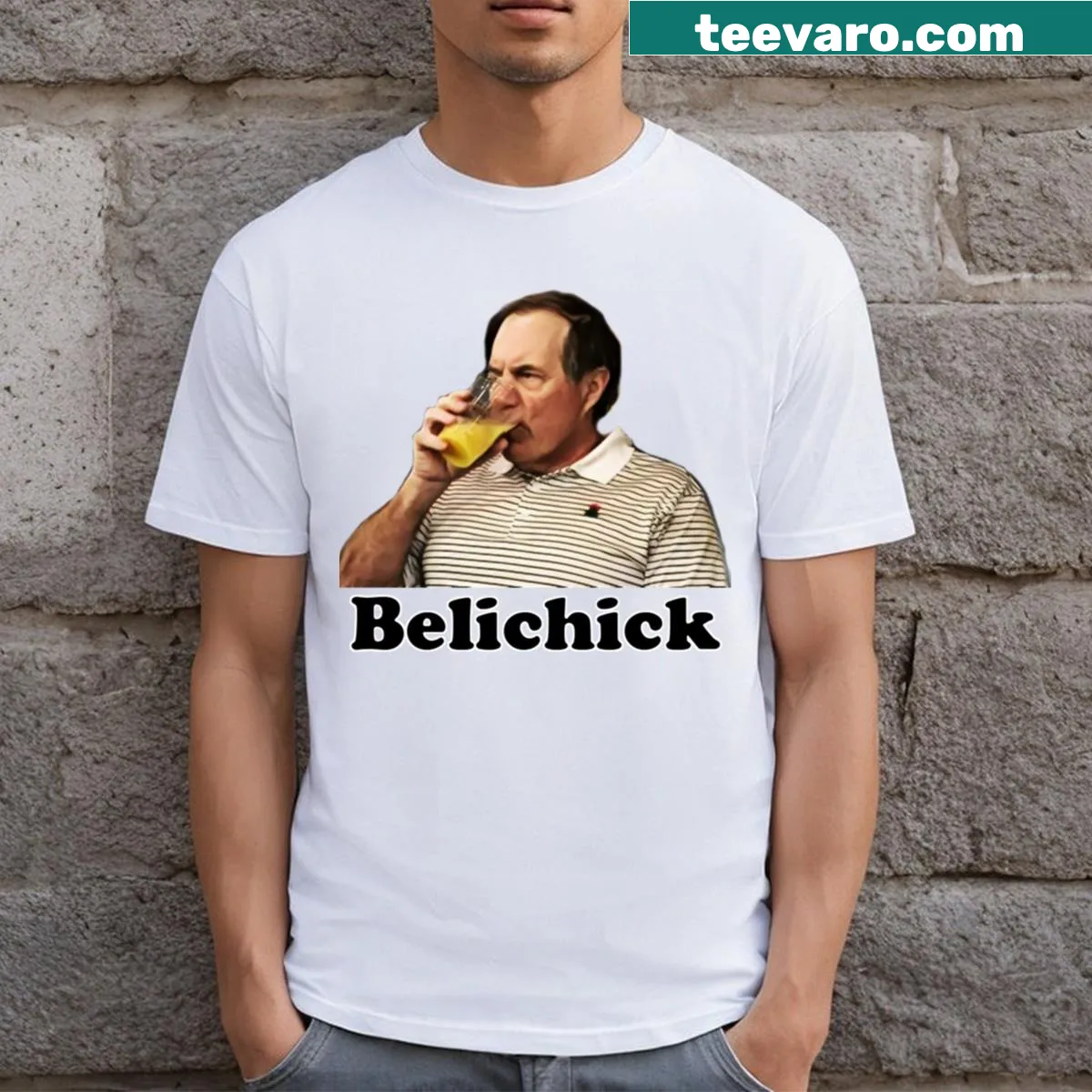 Vintage-style Bill Belichick T-shirt with iconic silhouette — on a men's t-shirt