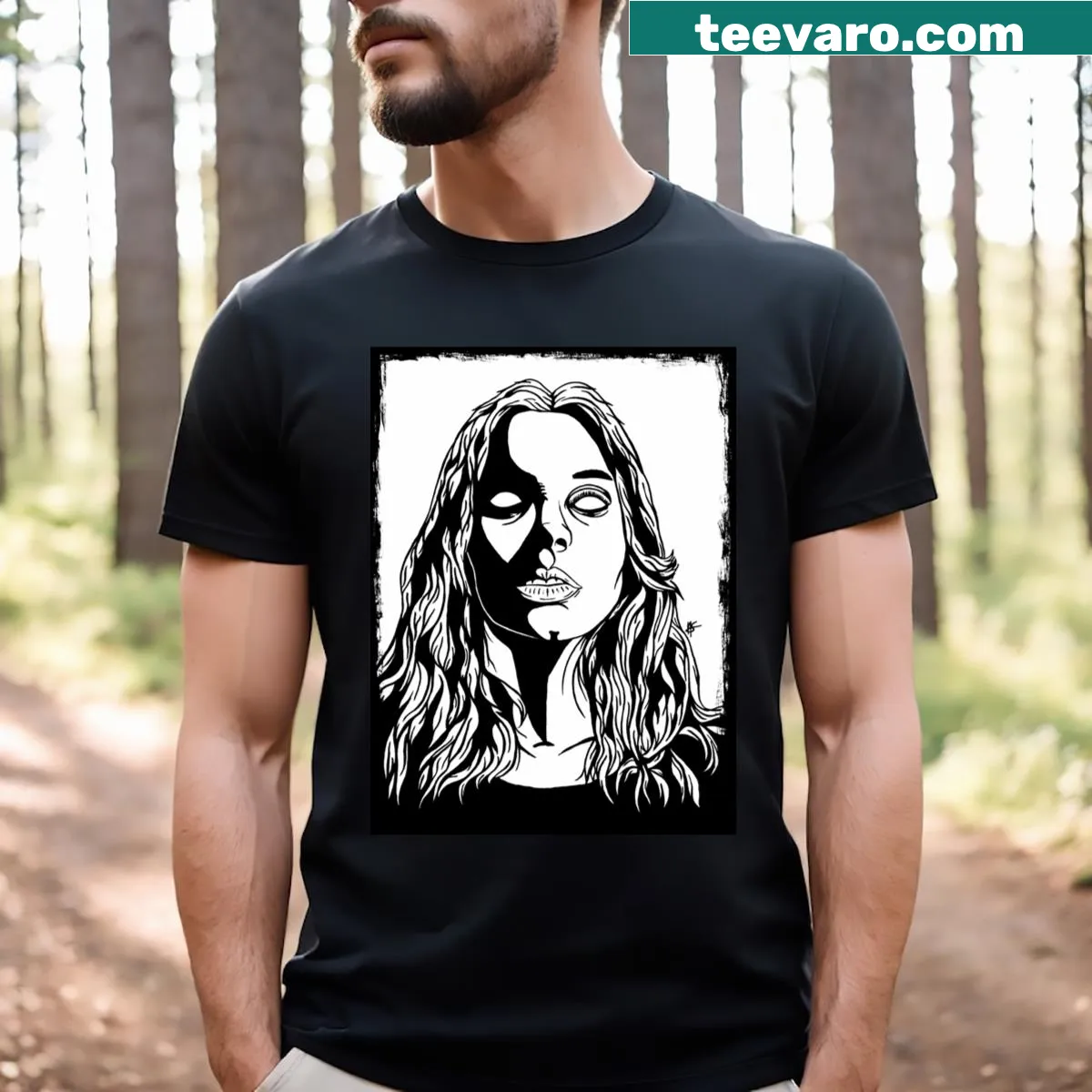 Illustrative T-shirt honoring a blind woman's strength and resilience. — on a men's t-shirt