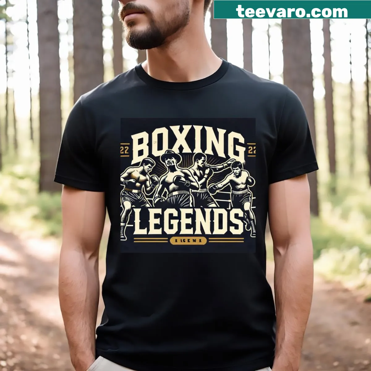 Artistic T-shirt honoring boxing legends with dynamic typography — on a men's t-shirt