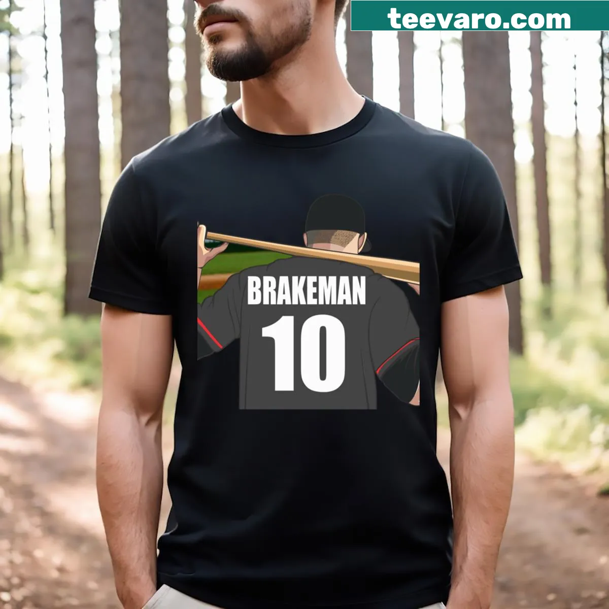 Baseball-themed graphic with 'Brakeman' text — on a men's t-shirt