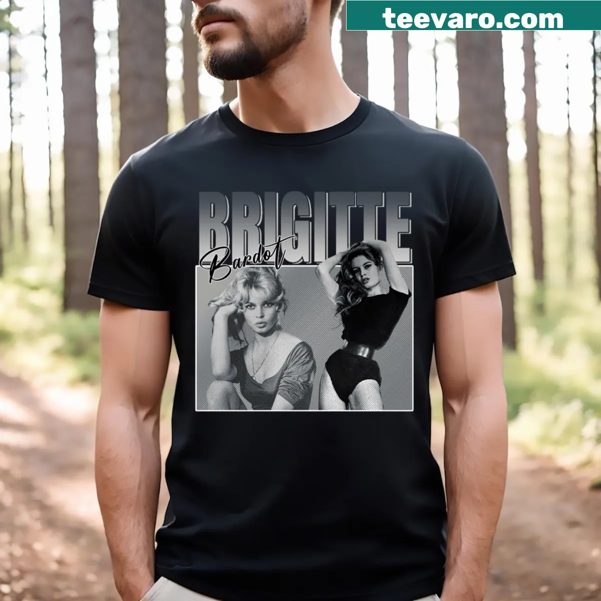 Illustration of Brigitte Bardot on a t-shirt — on a men's t-shirt