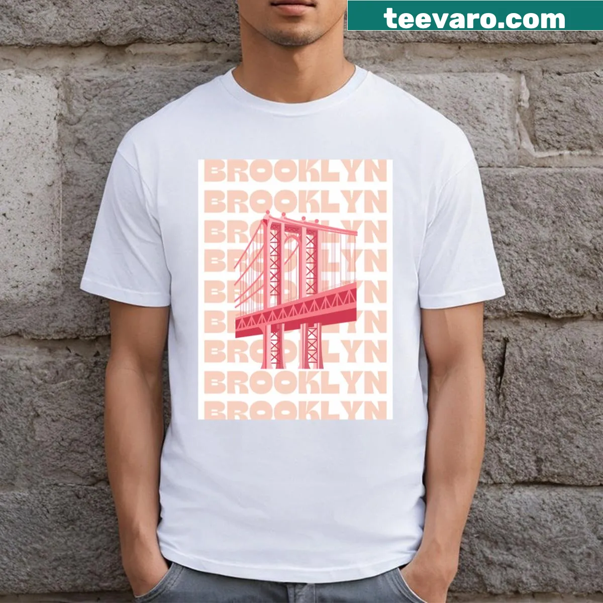 Realistic T-shirt featuring the Brooklyn Bridge design. — on a men's t-shirt