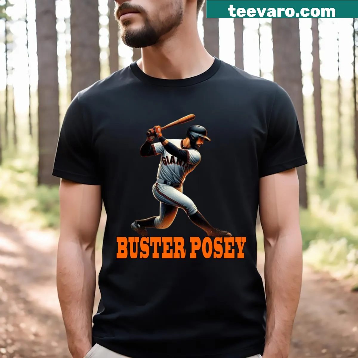 Illustration of Buster Posey on a t-shirt — on a men's t-shirt