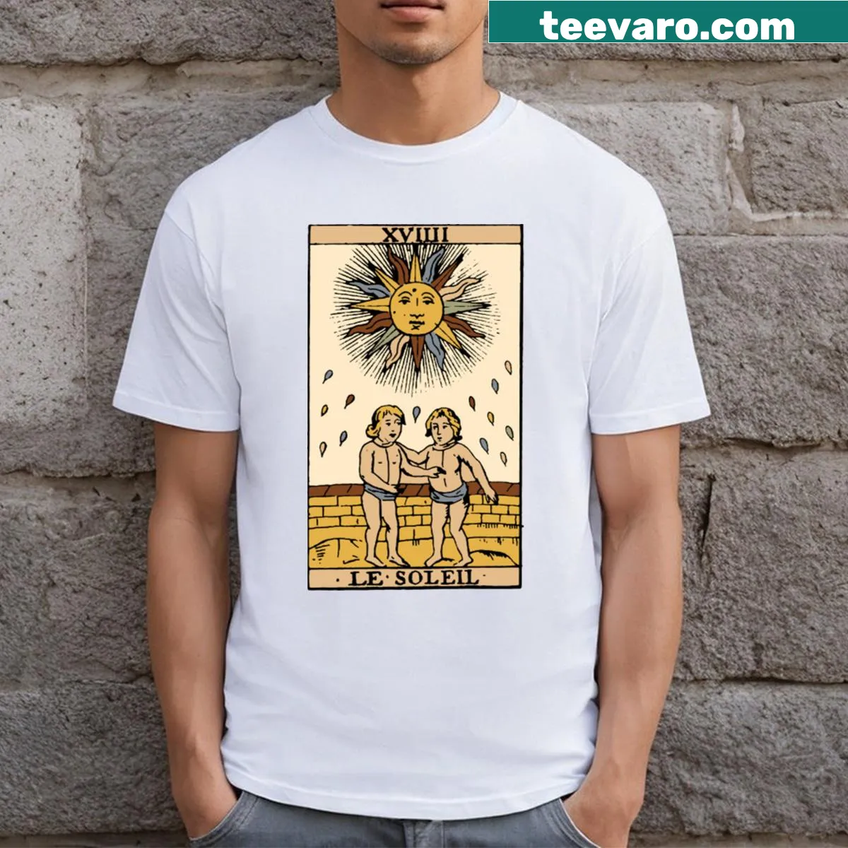 Illustration of The Sun tarot card on a t-shirt — on a men's t-shirt