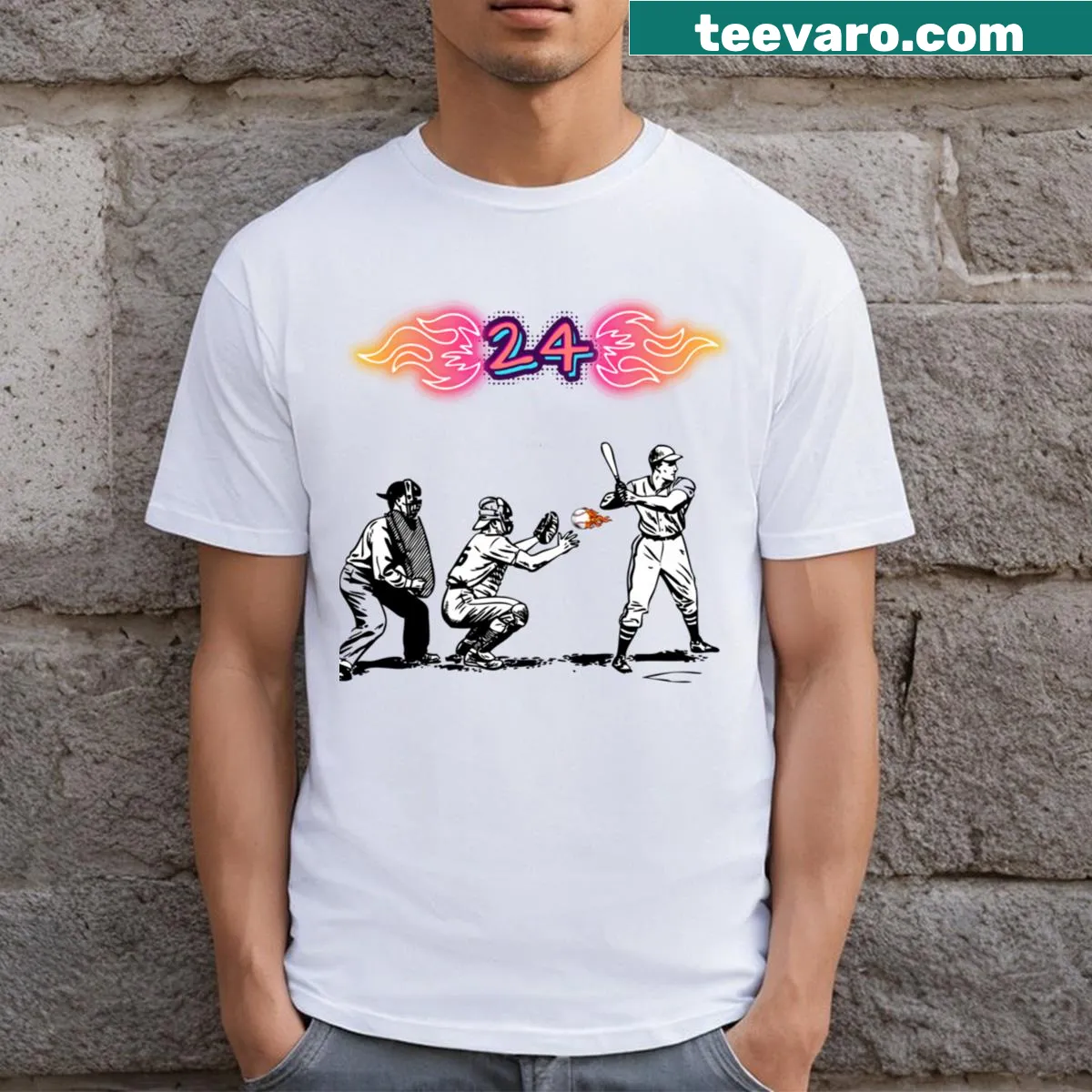 Vintage-style baseball-themed t-shirt with playful graphic — on a men's t-shirt