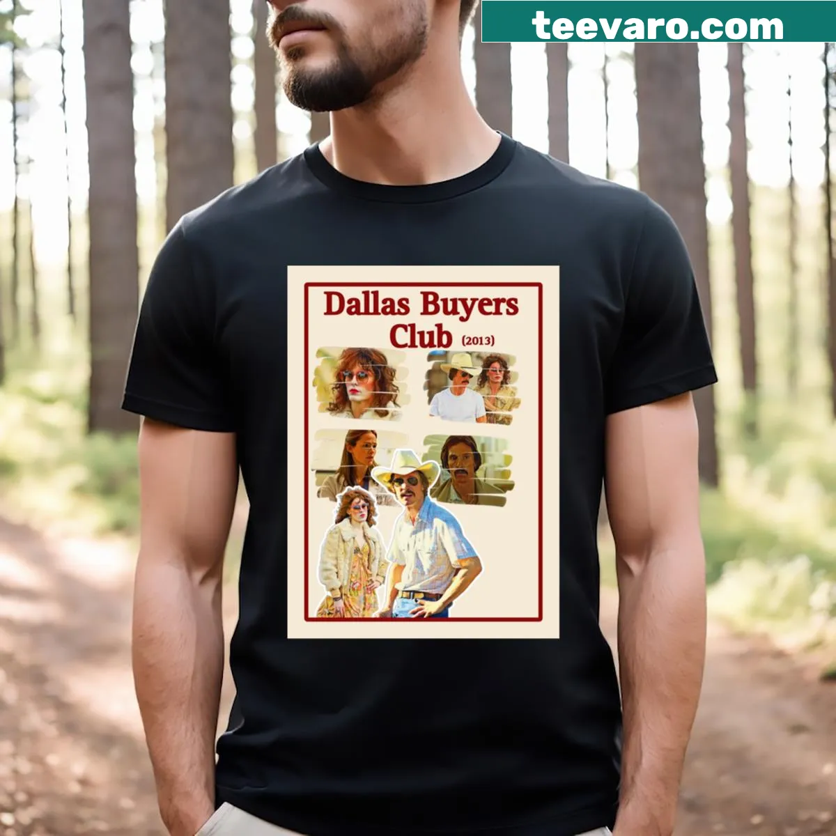 Typography graphic of Dallas Buyers Club movie on t-shirt — on a men's t-shirt