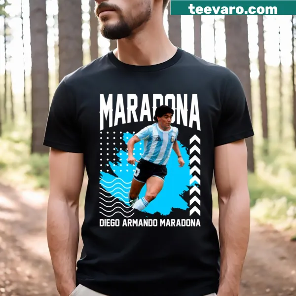 Tribute graphic honoring soccer legend Diego Maradona on a t-shirt