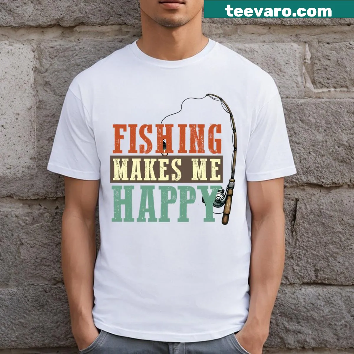 T-shirt with the phrase Fishing Makes Me Happy for anglers — on a men's t-shirt