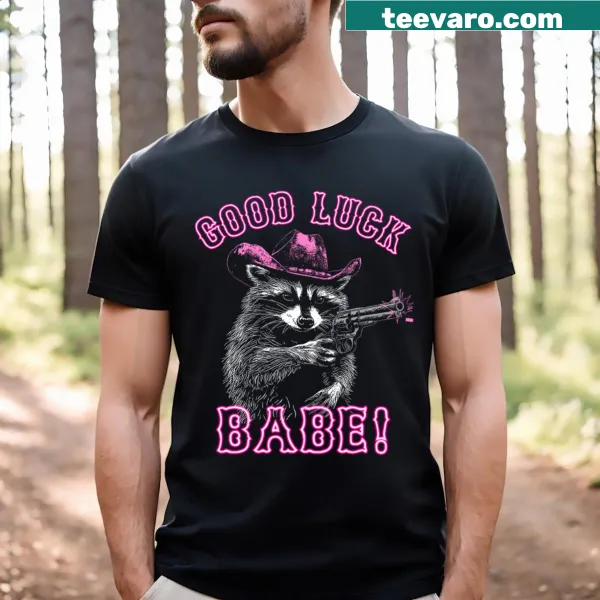 T-shirt featuring a whimsical raccoon cowgirl design