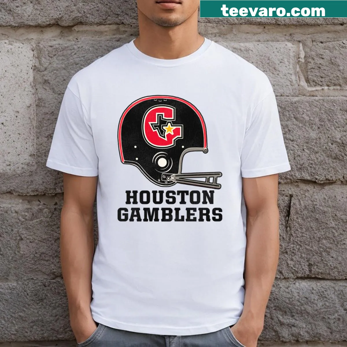 Houston Gamblers Football Team T-shirt with team logo — on a men's t-shirt