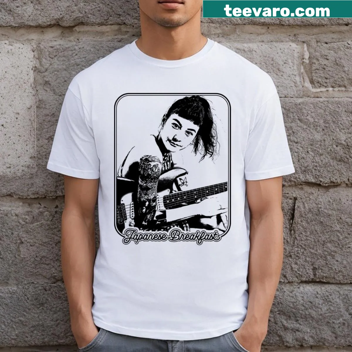 Psychedelic T-shirt illustrating Japanese breakfast foods — on a men's t-shirt