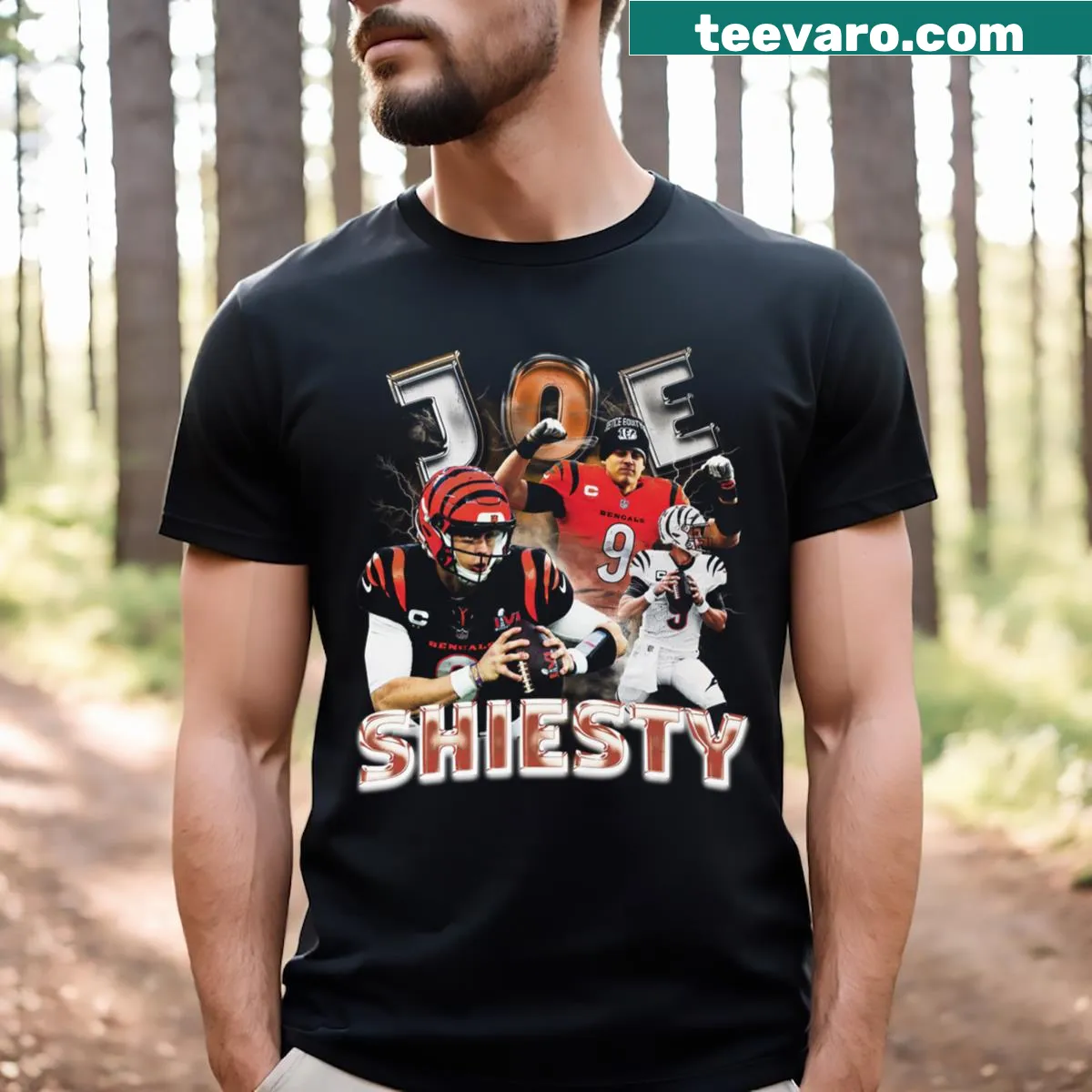 T-shirt featuring Joe Burrow's number 9 in bold design. — on a men's t-shirt