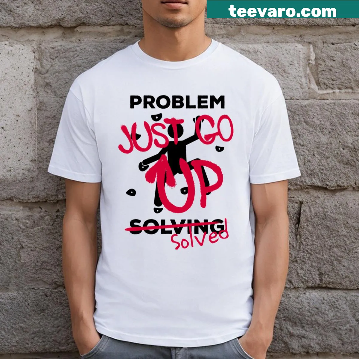 Inspirational t-shirt with 'Just Go Up' typography design — on a men's t-shirt