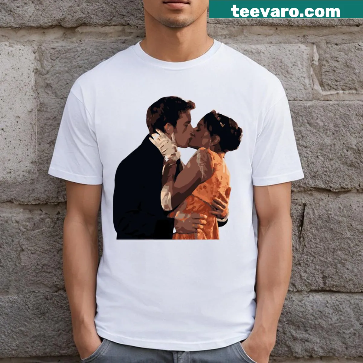Typography t-shirt featuring the names Kate and Anthony in elegant script — on a men's t-shirt