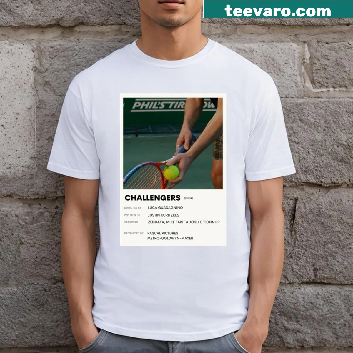Minimalist graphic t-shirt depicting a sport serve scene — on a men's t-shirt