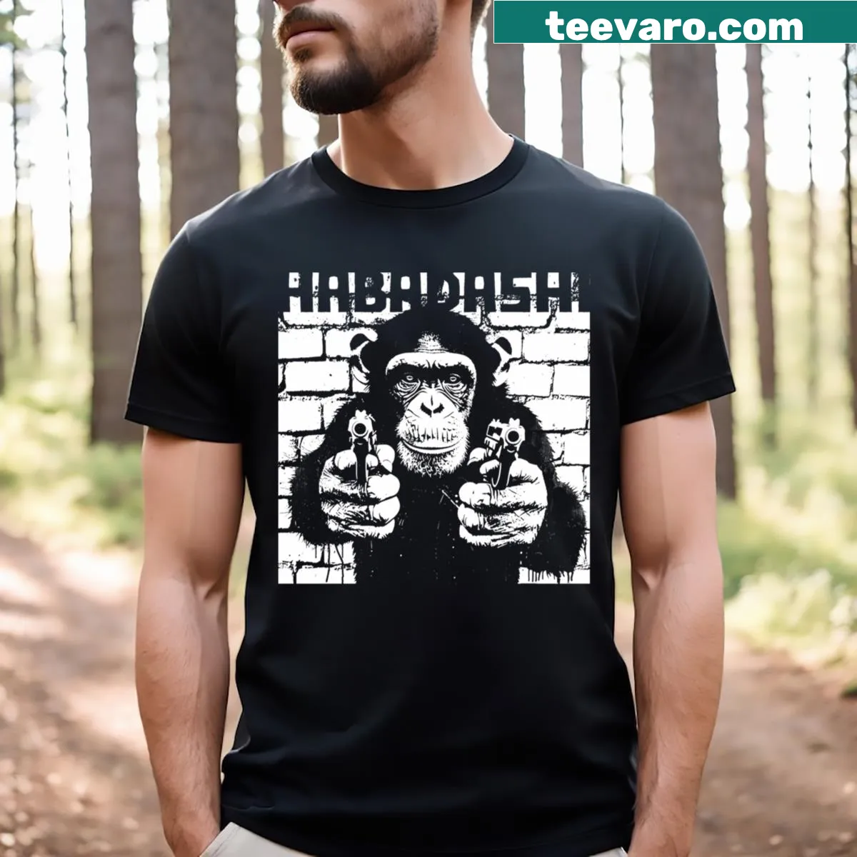 Whimsical cartoon t-shirt featuring a fun Monkeybrick design — on a men's t-shirt