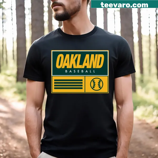 T-shirt celebrating Oakland baseball with a team graphic