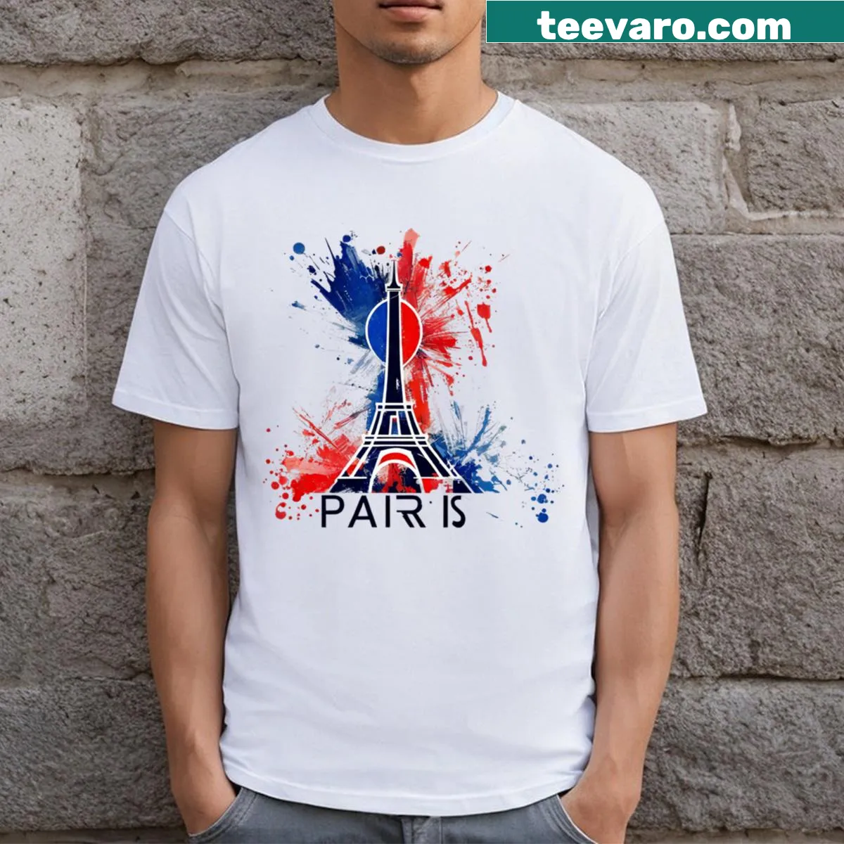 Illustration of the Eiffel Tower on a Paris-themed T-shirt — on a men's t-shirt
