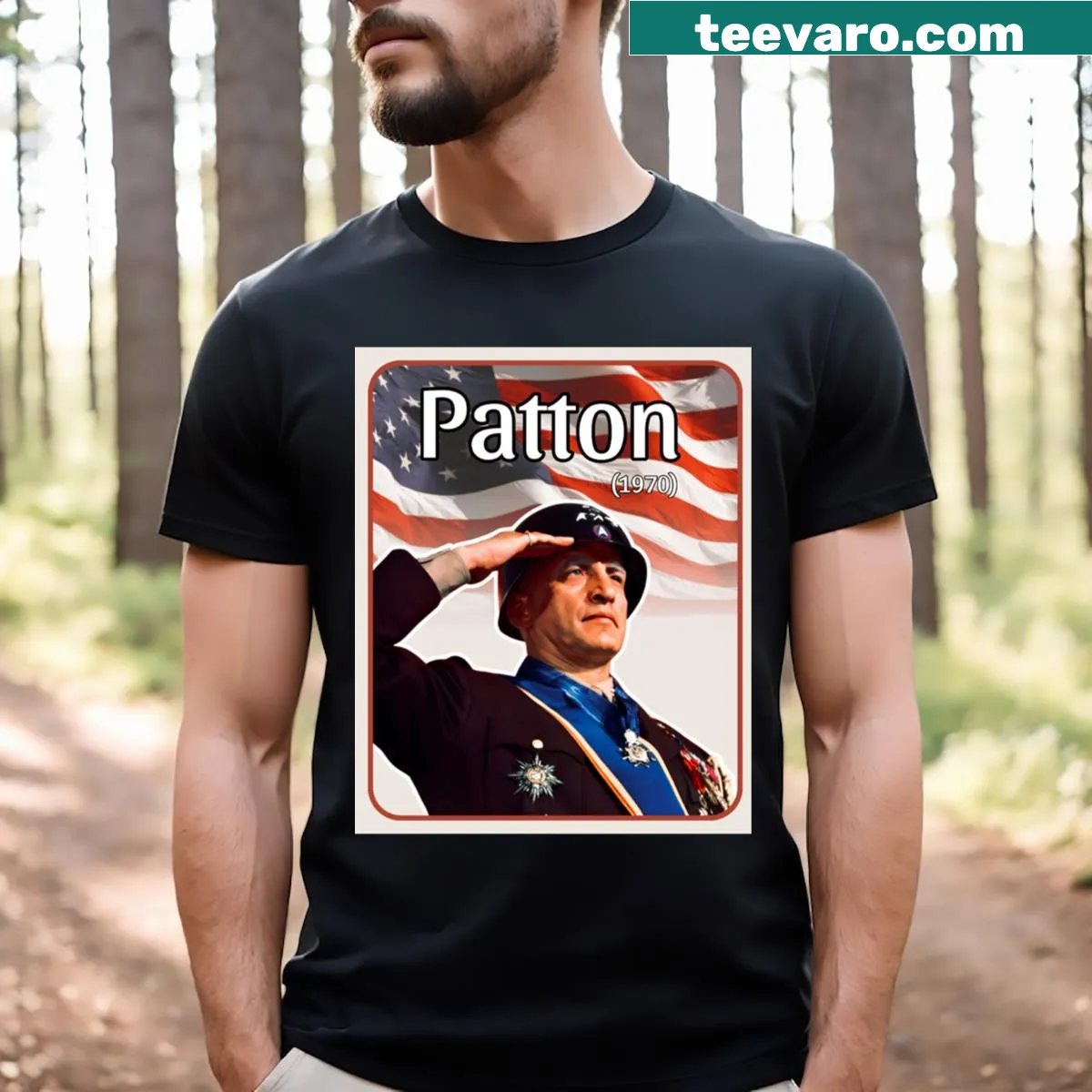 Graphic T-shirt celebrating the Patton movie — on a men's t-shirt