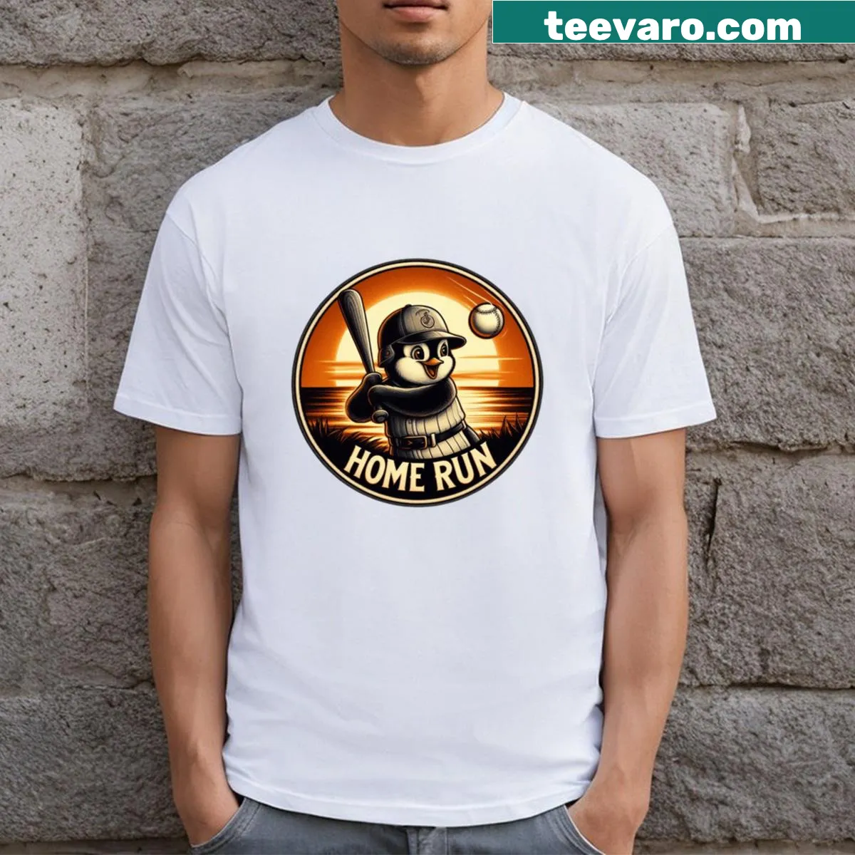 Baby penguin baseball illustration on a kids T-shirt — on a men's t-shirt