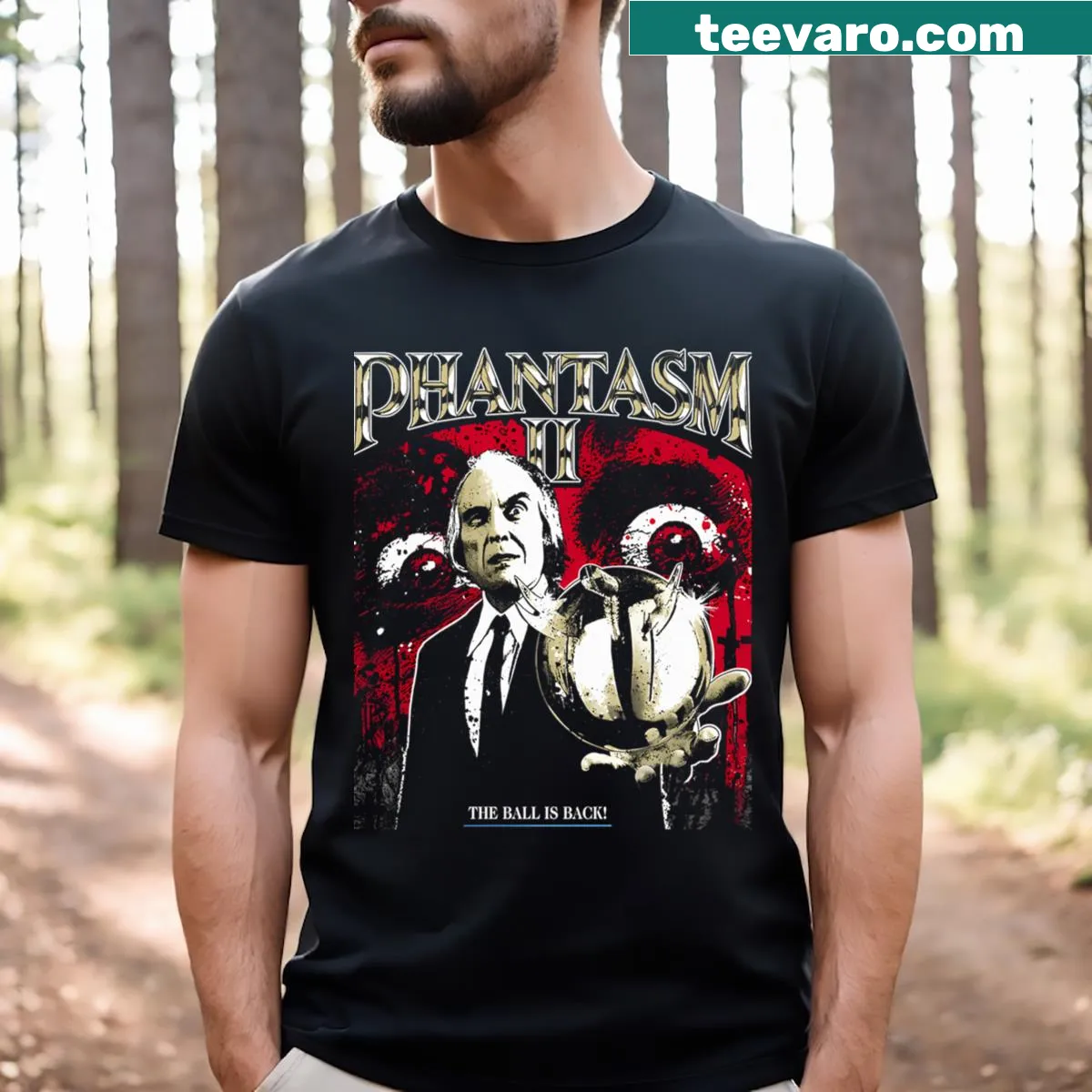 Eerie design T-shirt inspired by the movie Phantasm II — on a men's t-shirt