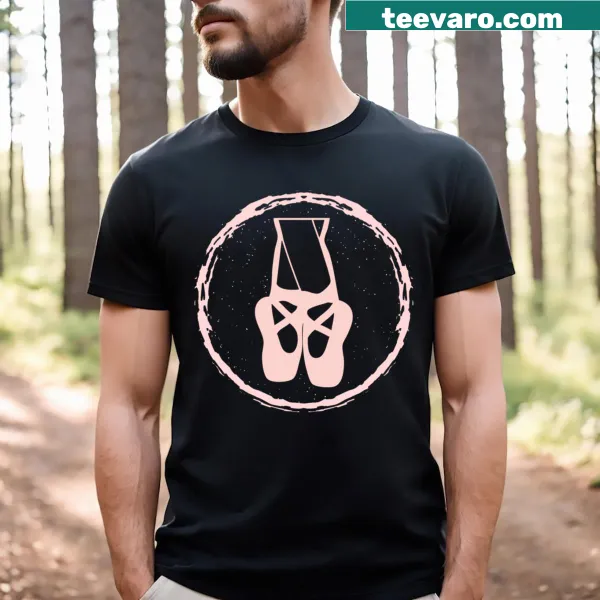 Illustration of pink ballet pumps on a playful t-shirt