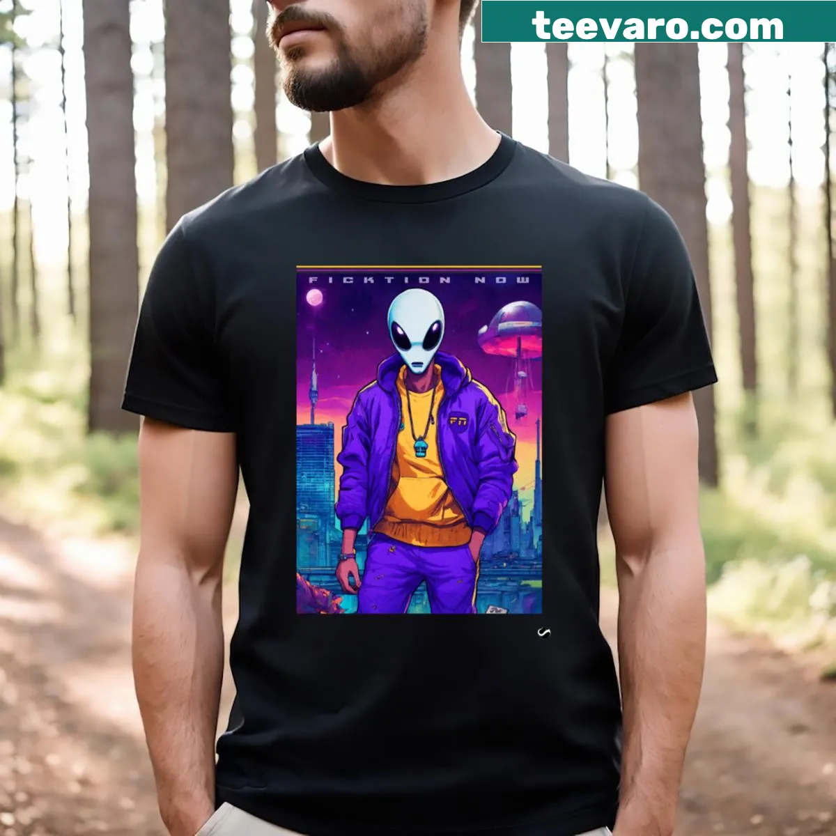 T-shirt with a whimsical Purple Ficktion design celebrating creativity — on a men's t-shirt