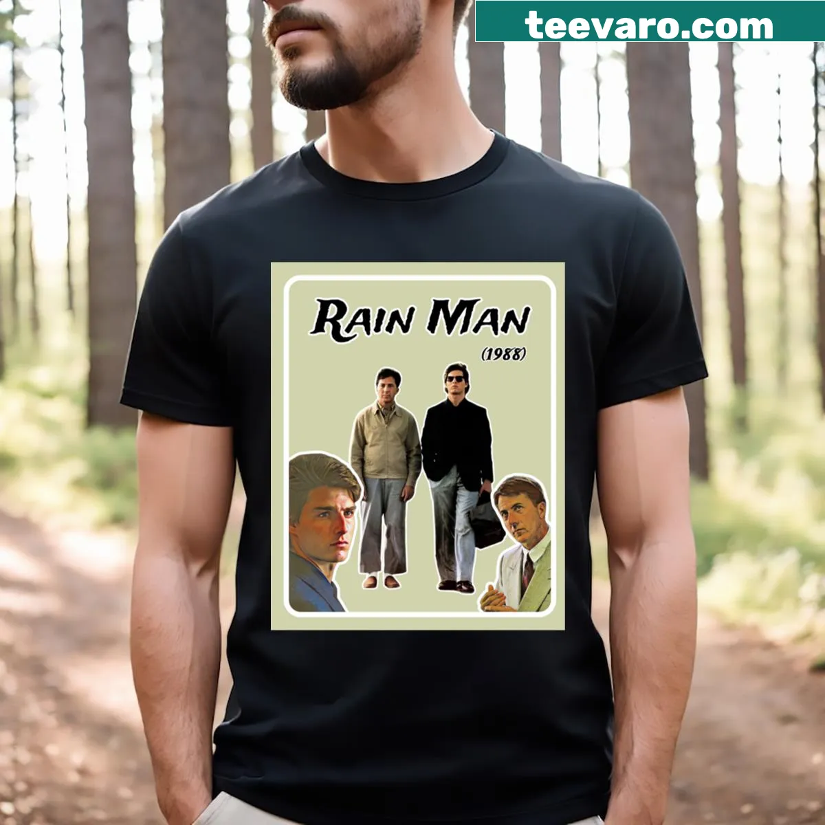 Vintage-style Rain Man t-shirt inspired by the 1988 movie. — on a men's t-shirt