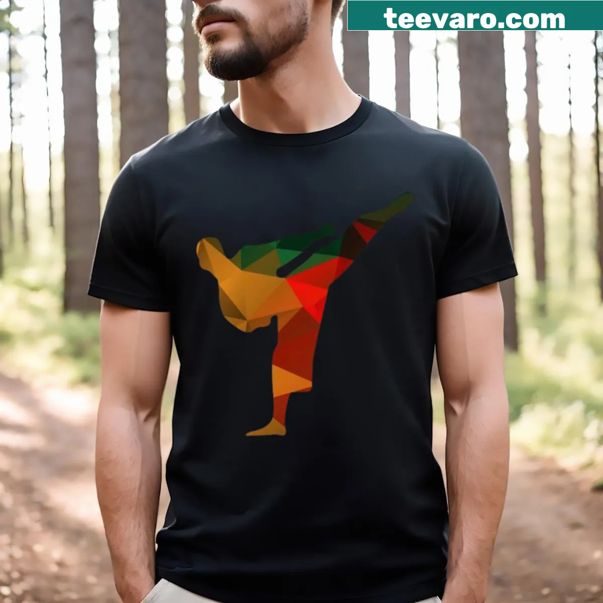 T-shirt celebrating sport karate with bold design elements — on a men's t-shirt