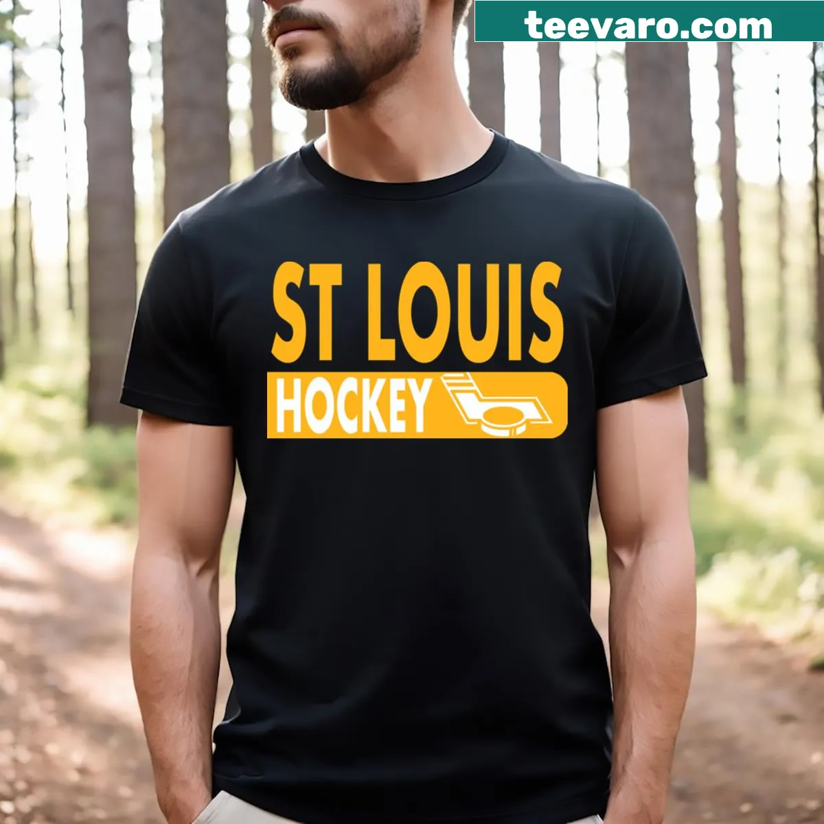 Illustration of a hockey player with St. Louis team colors — on a men's t-shirt