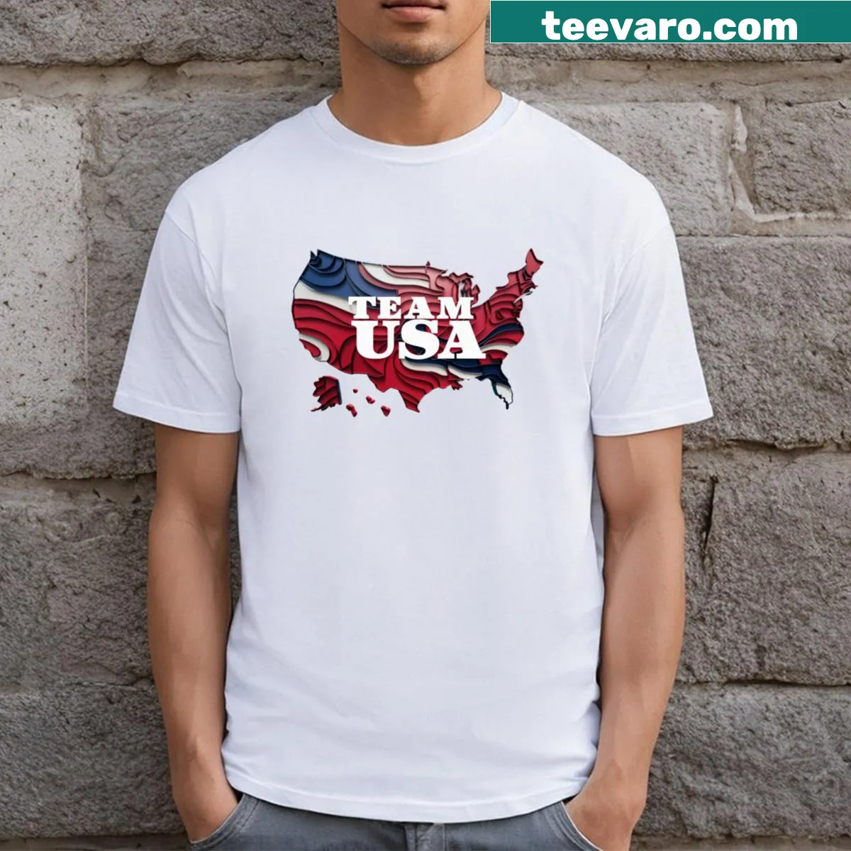 Illustrated map Team USA t-shirt — on a men's t-shirt