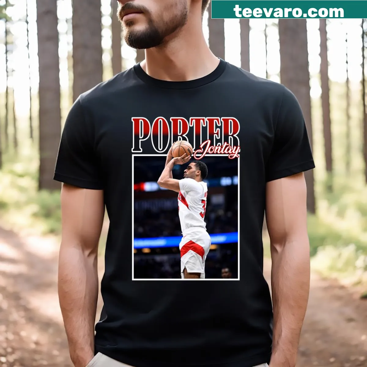 Tribute t-shirt for Jontay Porter with heartfelt graphic — on a men's t-shirt