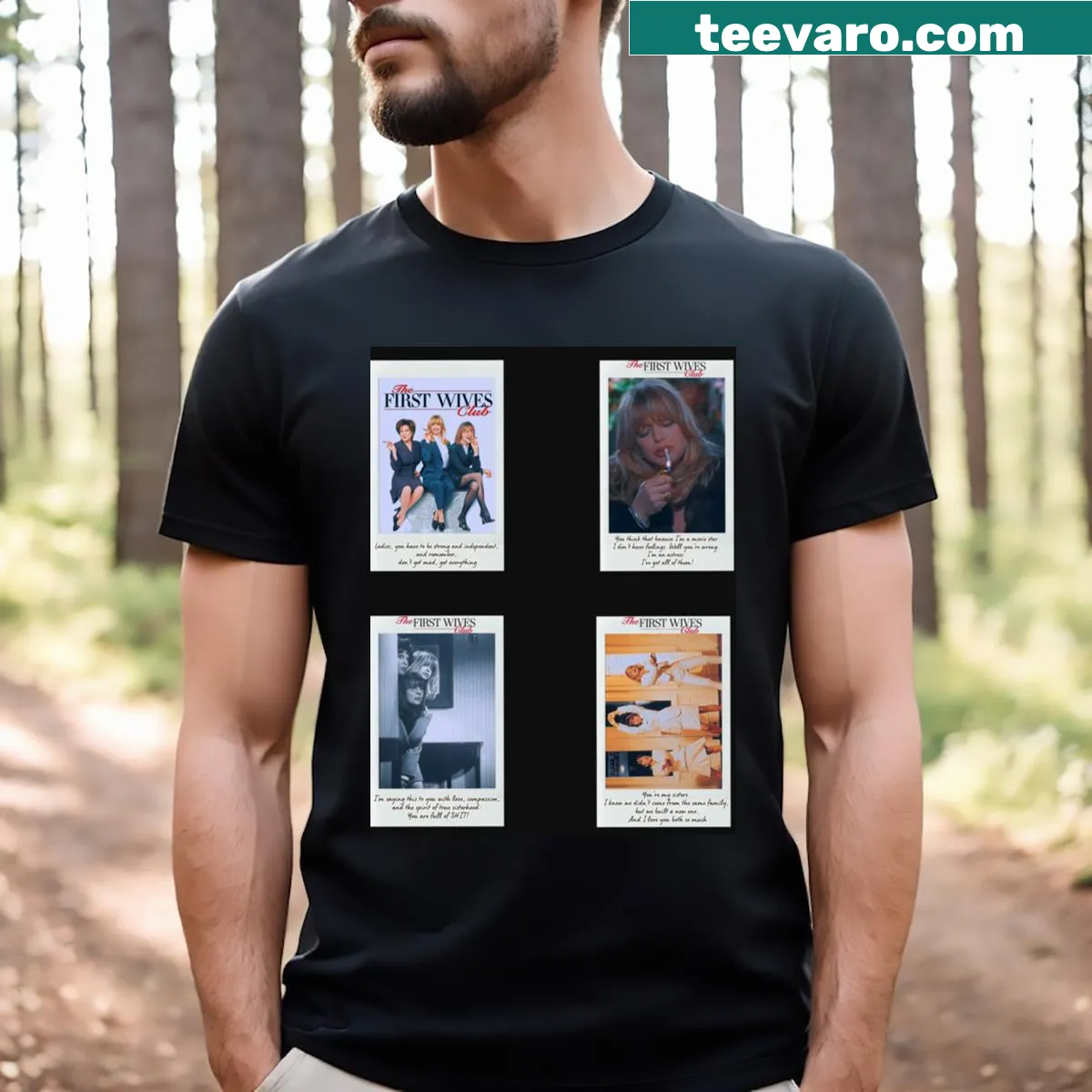 Fun tribute t-shirt featuring The First Wives Club graphic — on a men's t-shirt