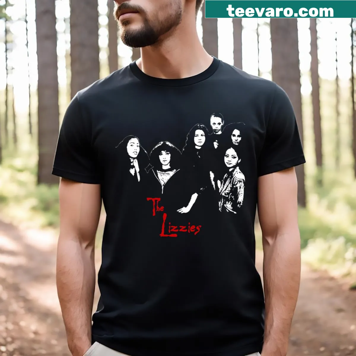 Stylish The Lizzies t-shirt with band design — on a men's t-shirt