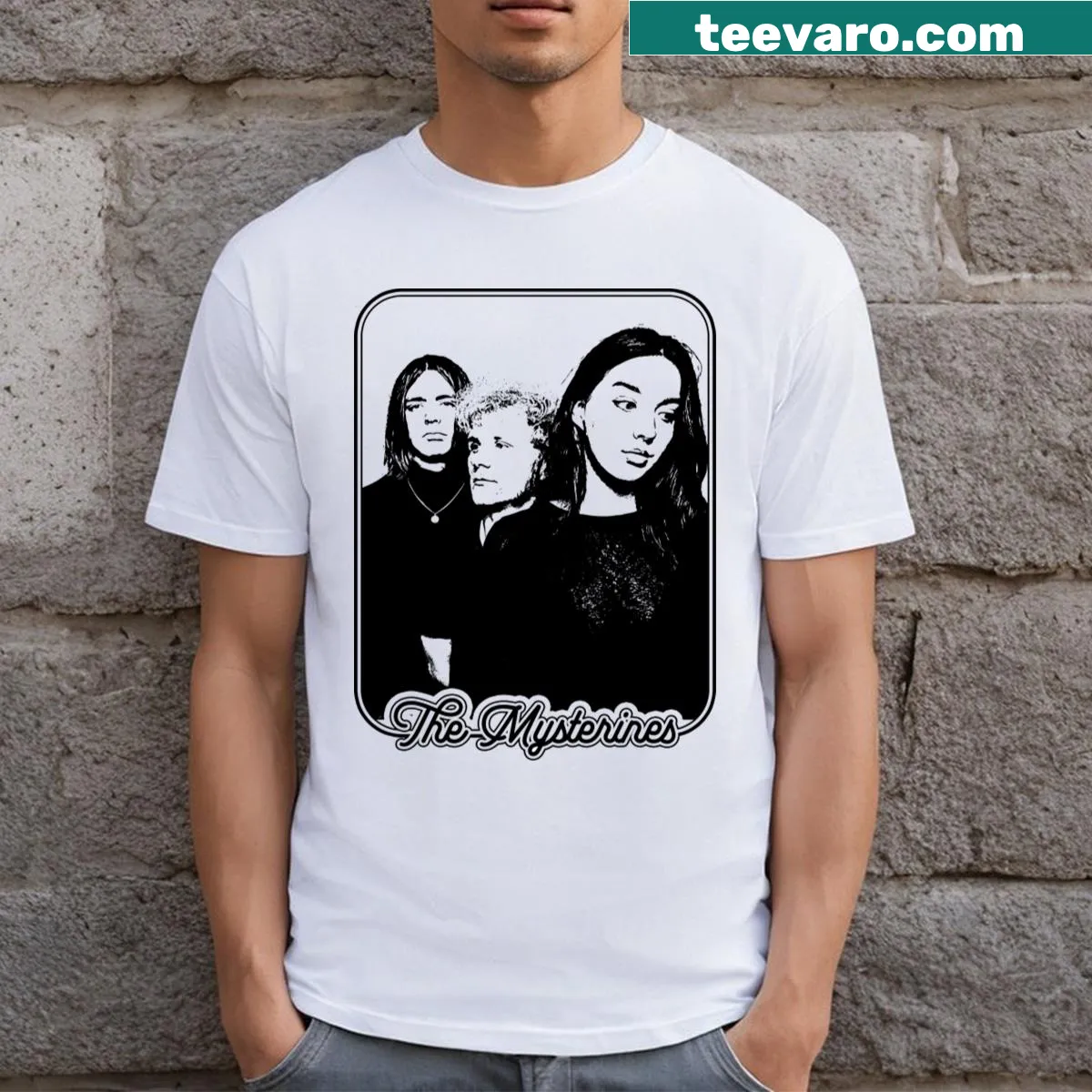 Psychedelic graphic T-shirt inspired by The Mysterines band — on a men's t-shirt