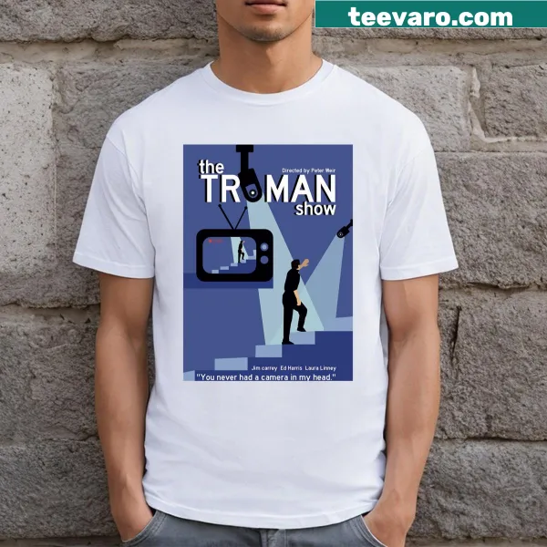 T-shirt featuring poster graphics from The Truman Show film.