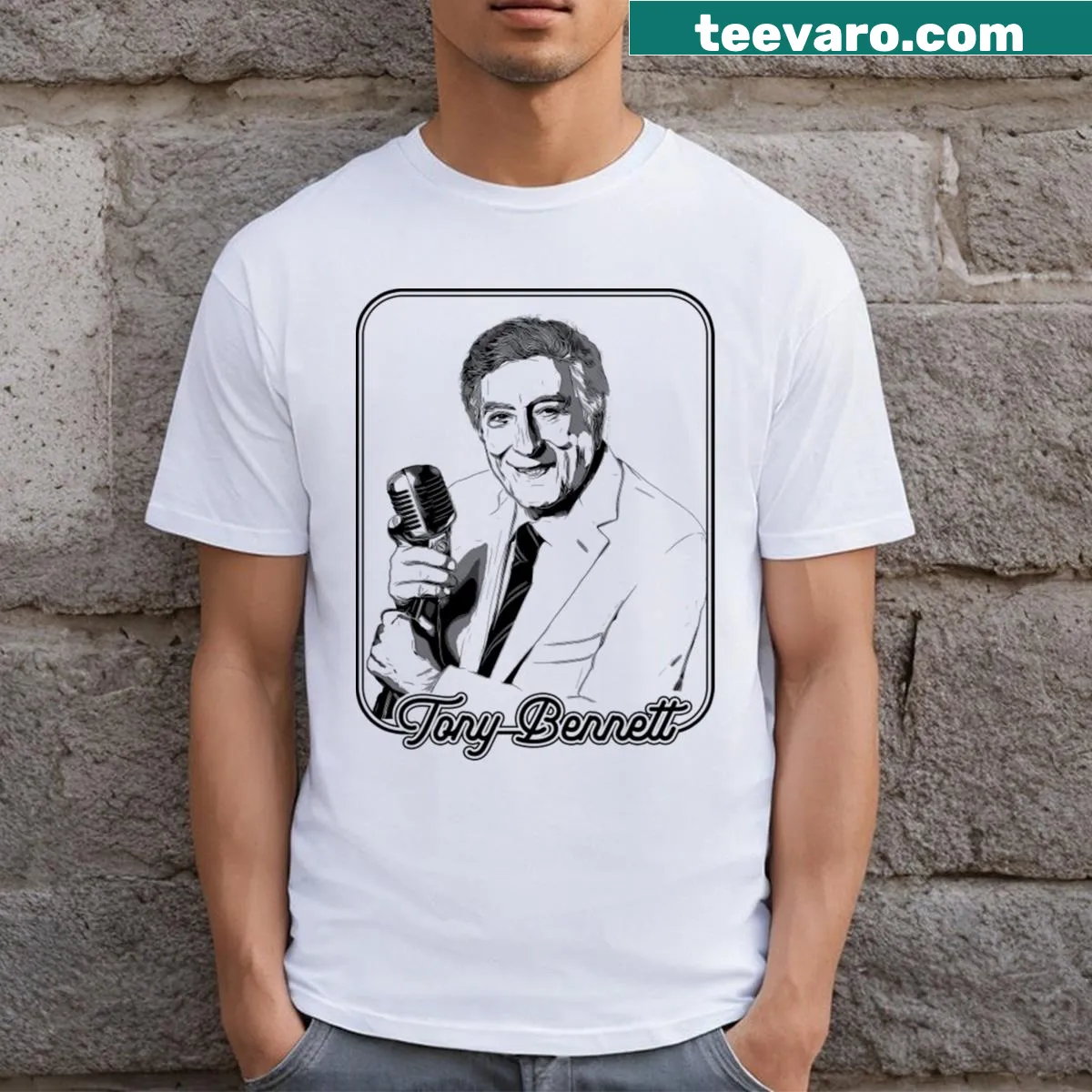 Psychedelic graphic T-shirt featuring Tony Bennett — on a men's t-shirt