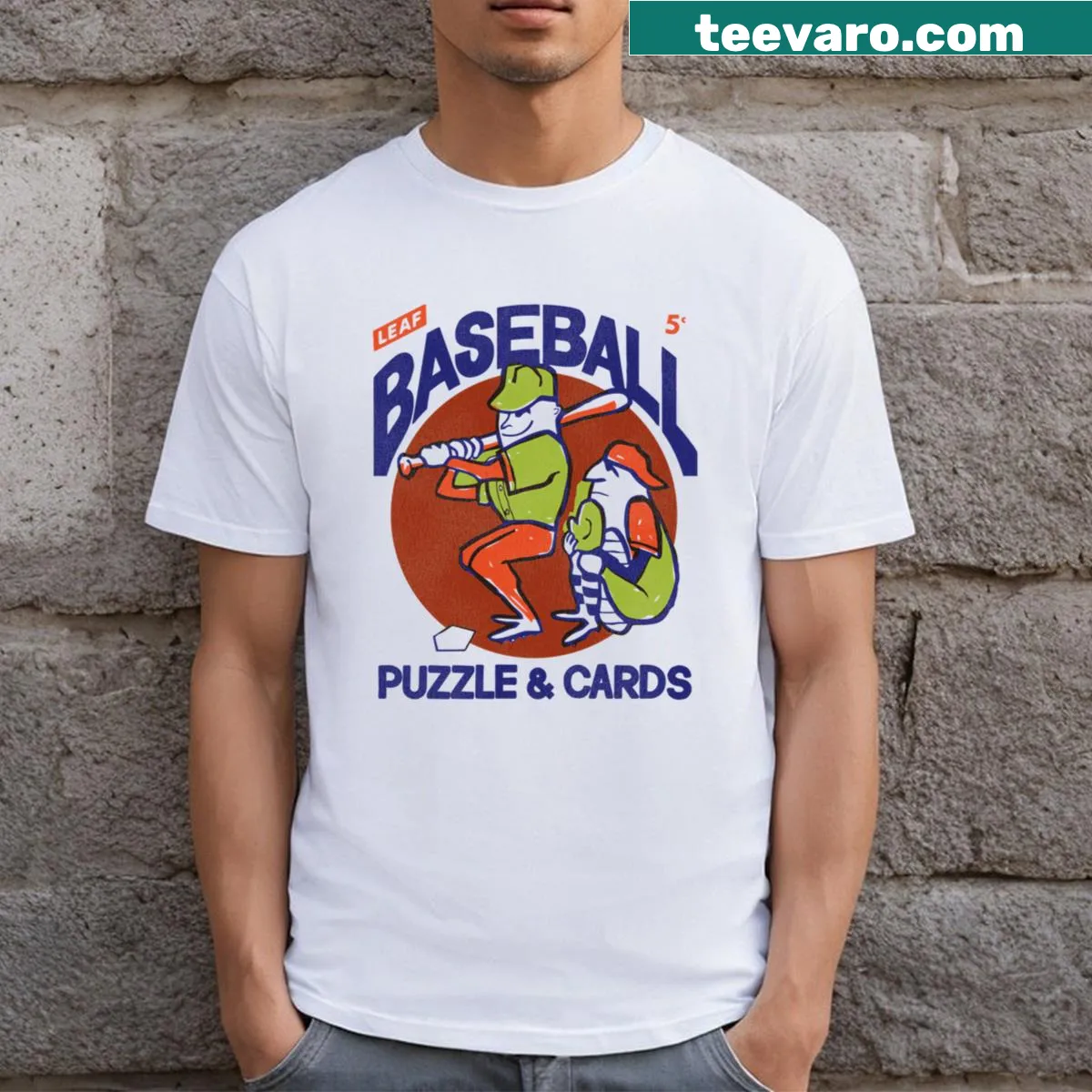 T-shirt showcasing vintage baseball trading cards design for kids. — on a men's t-shirt