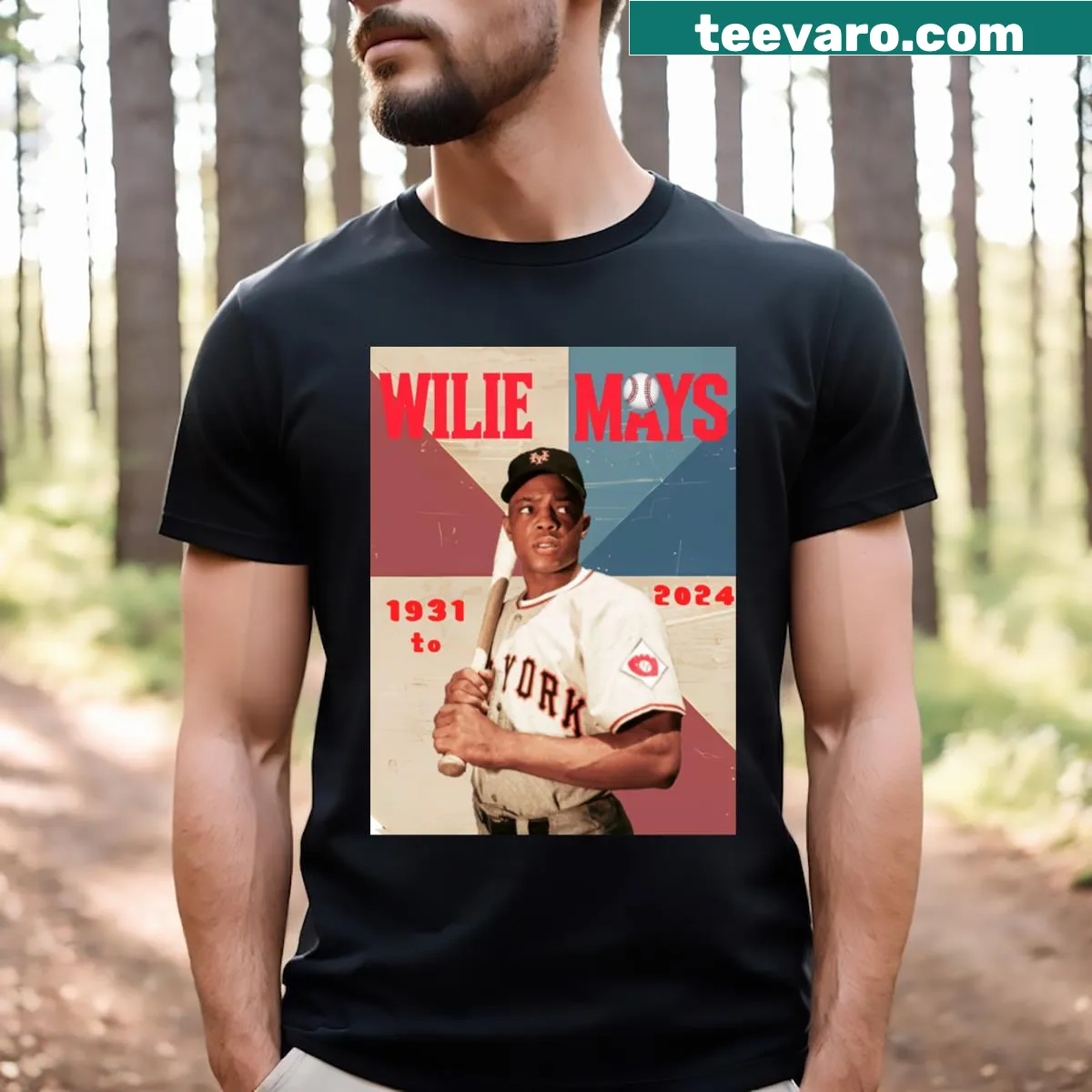 Tribute t-shirt honoring Willie Mays' legacy in baseball — on a men's t-shirt