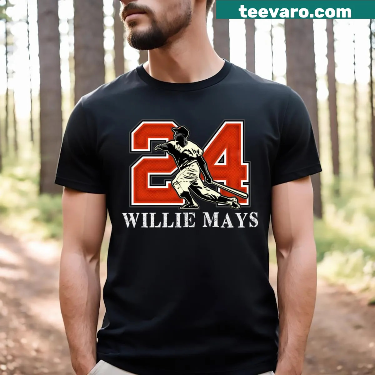 Inspirational T-shirt celebrating Willie Mays with bold typography. — on a men's t-shirt