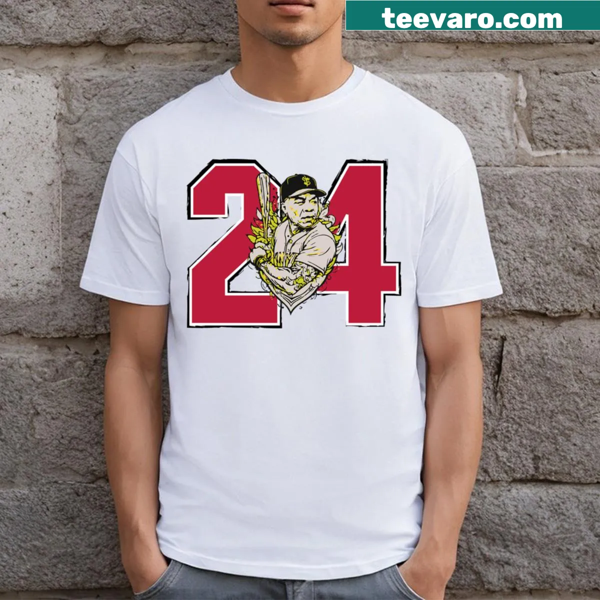 Classic T-shirt paying tribute to baseball legend Willie Mays — on a men's t-shirt