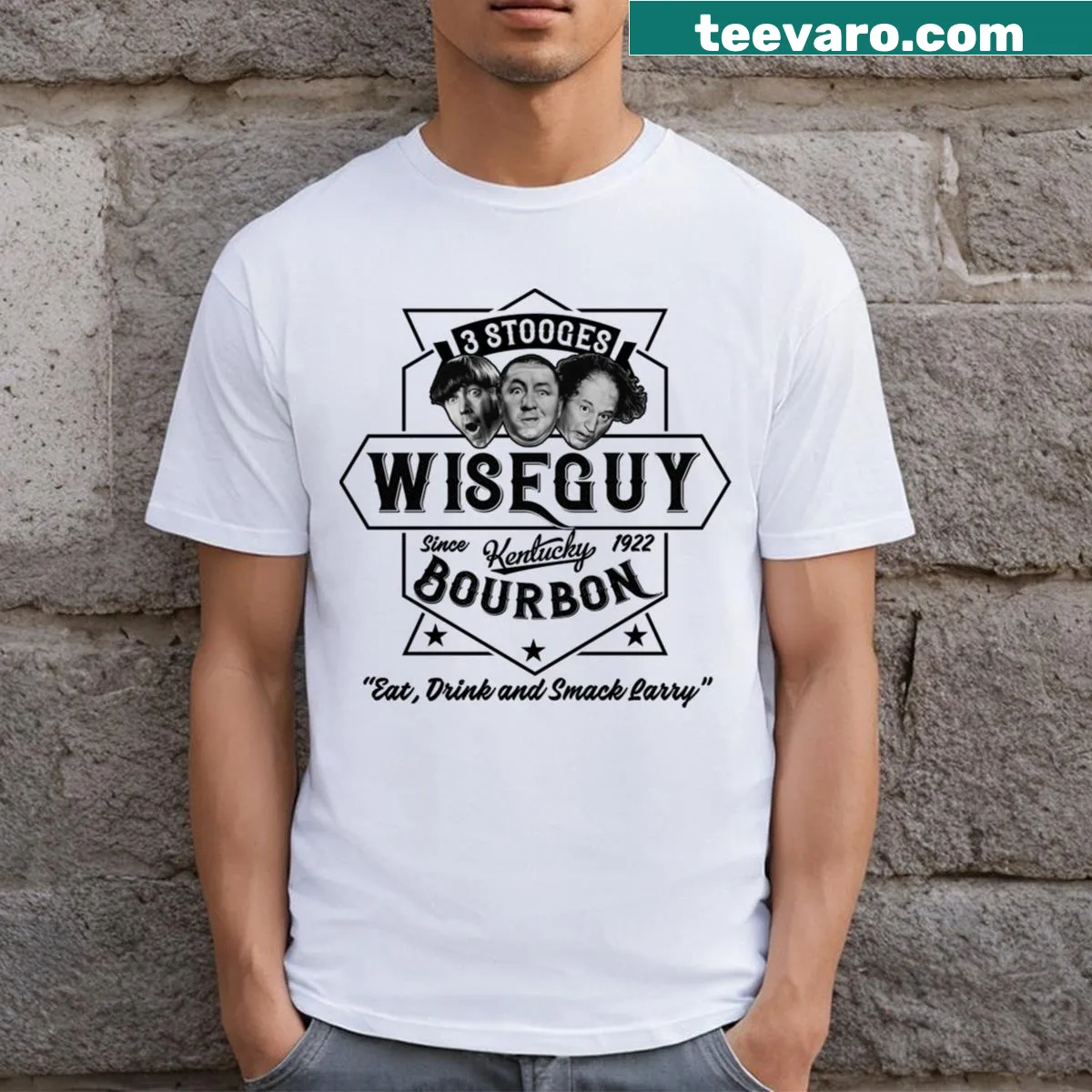 Vintage-style Wise Guy Bourbon t-shirt with humorous text — on a men's t-shirt