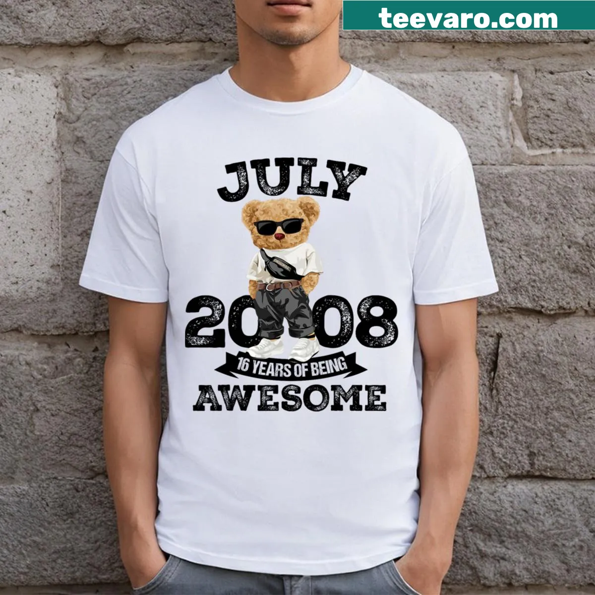 Vintage t-shirt celebrating 16th birthday for July 2008 born men — on a men's t-shirt