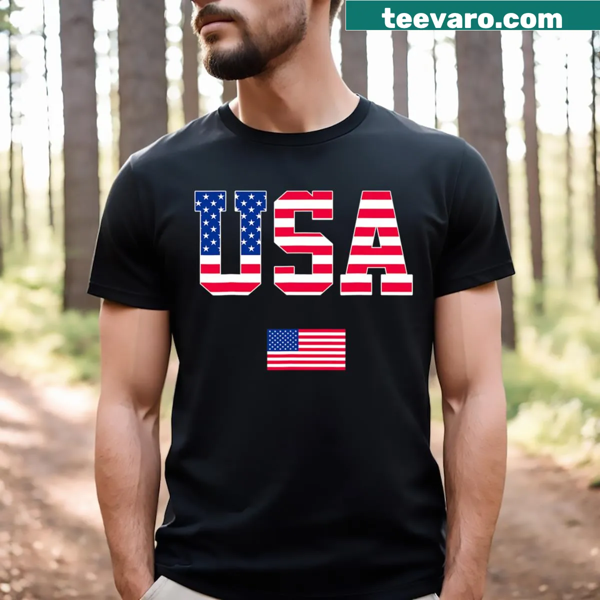 Patriotic American flag shirt for men — on a men's t-shirt