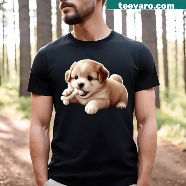 Cute t-shirt featuring an illustration of a chubby puppy