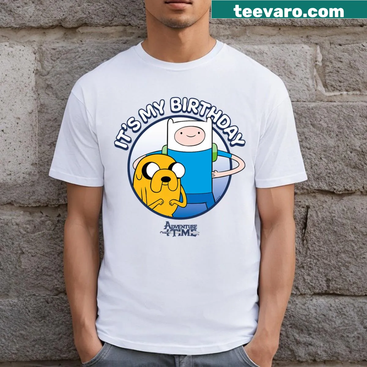 Adventure Time themed birthday T-shirt for kids with whimsical graphics — on a men's t-shirt